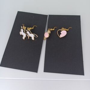 Gold and Pink Unicorn and Heart Earrings